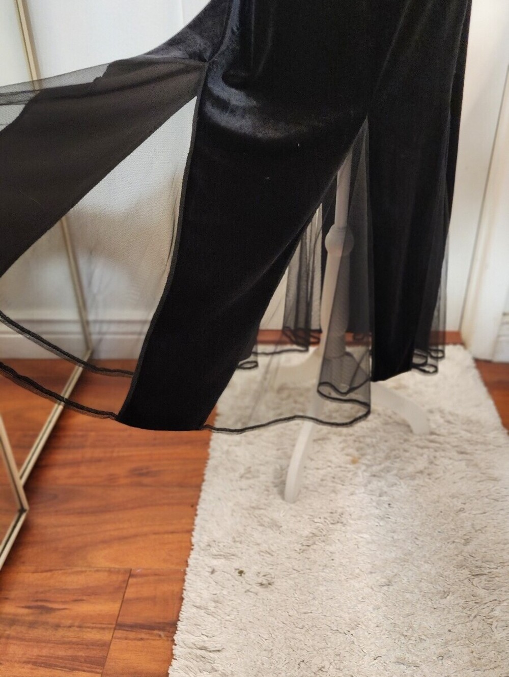 Black Velvet Mesh Skirt L Dark Romantic Witchy Goth - Picture 2 of 8
